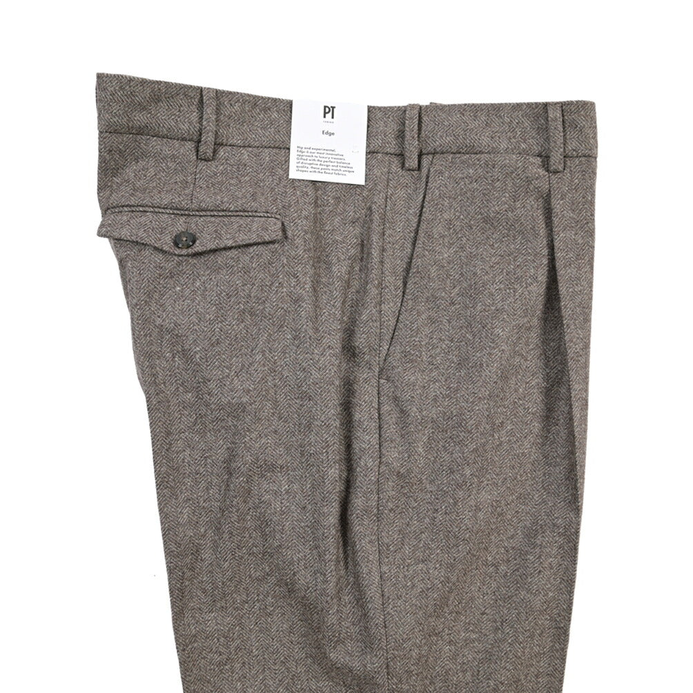 PT TORINO Edge “REBEL FIT” カシミヤ混ウール ワンタックヘリンボーンスラックス