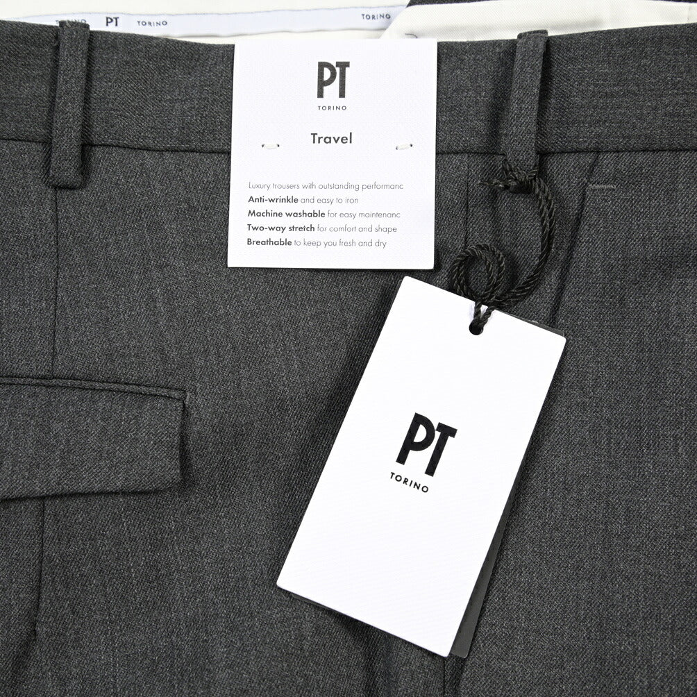 PT TORINO Travel “MASTER FIT” 高機能ストレッチウール ワンタックスラックス / TECHNO WASHABLE WOOL