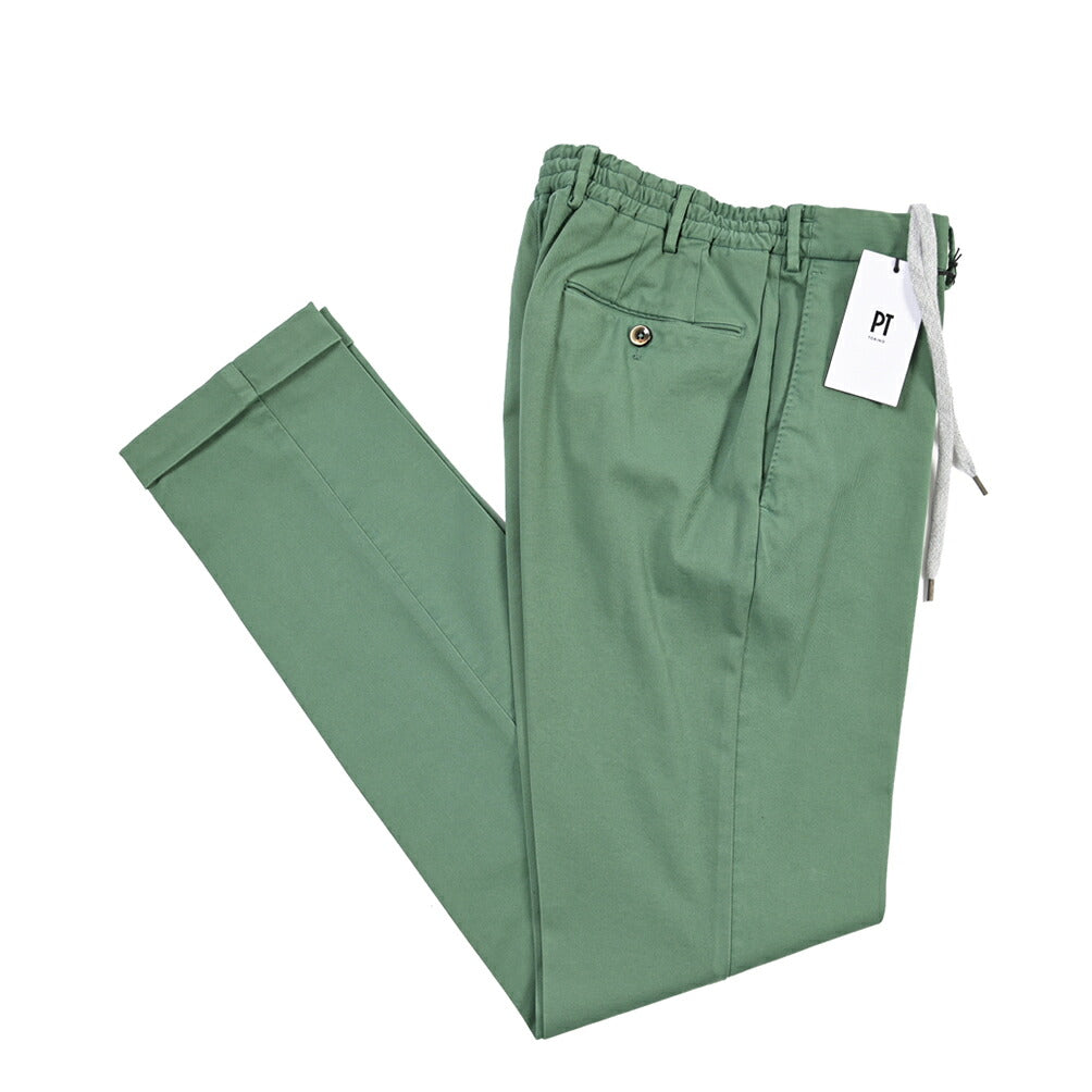 PT TORINO “SLIM FIT” モダール混コットン ドローコード付きパンツ