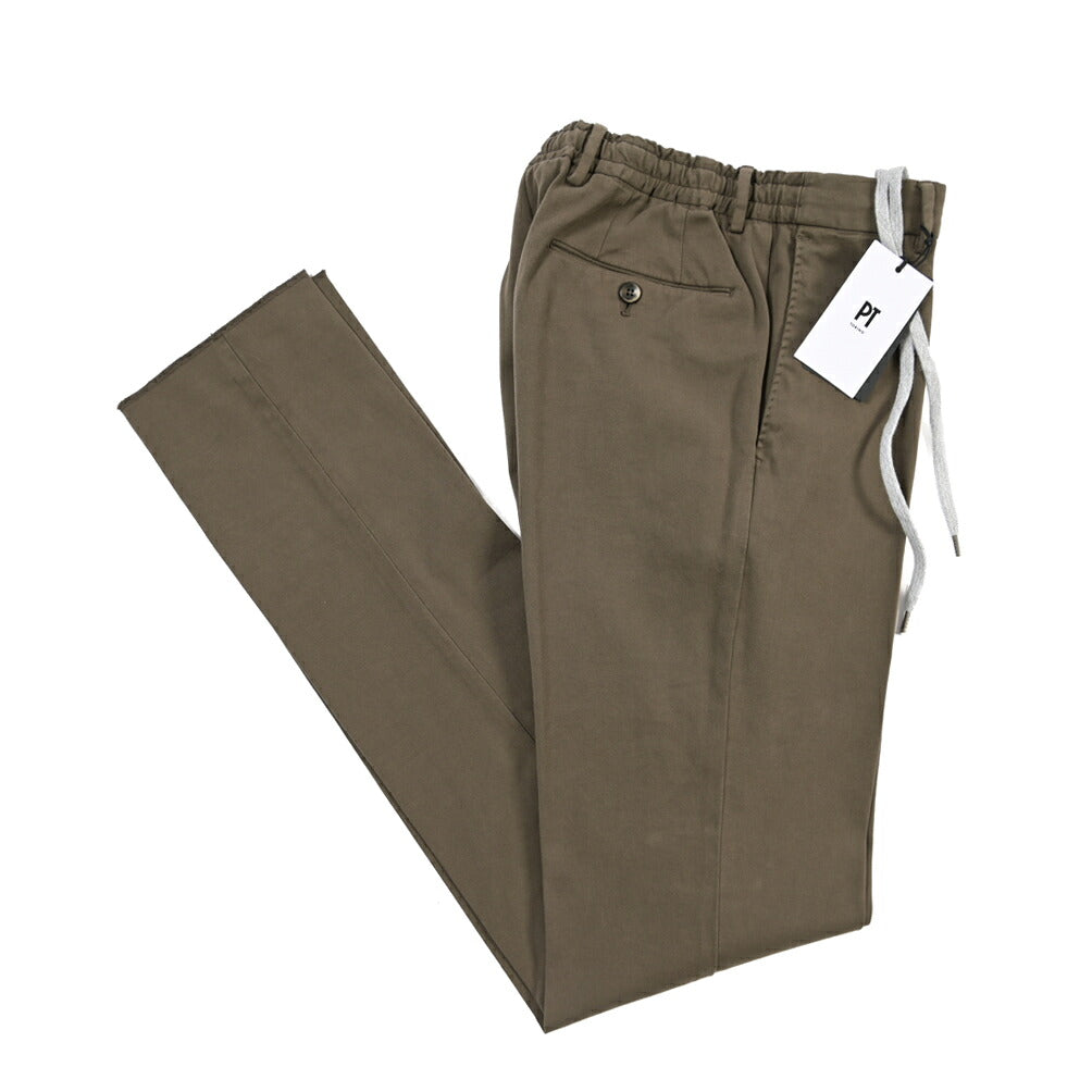 PT TORINO “SLIM FIT” カシミヤ混コットン ドローコード付きパンツ