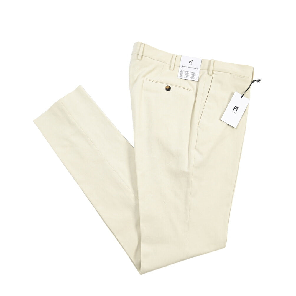 PT TORINO “SUPERSLIM FIT” カシミヤ混コットン ノータックパンツ