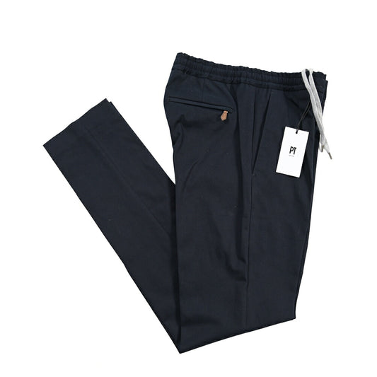 PT TORINO “SOFT FIT” カシミヤ混コットン ドローコード付きワンタックパンツ