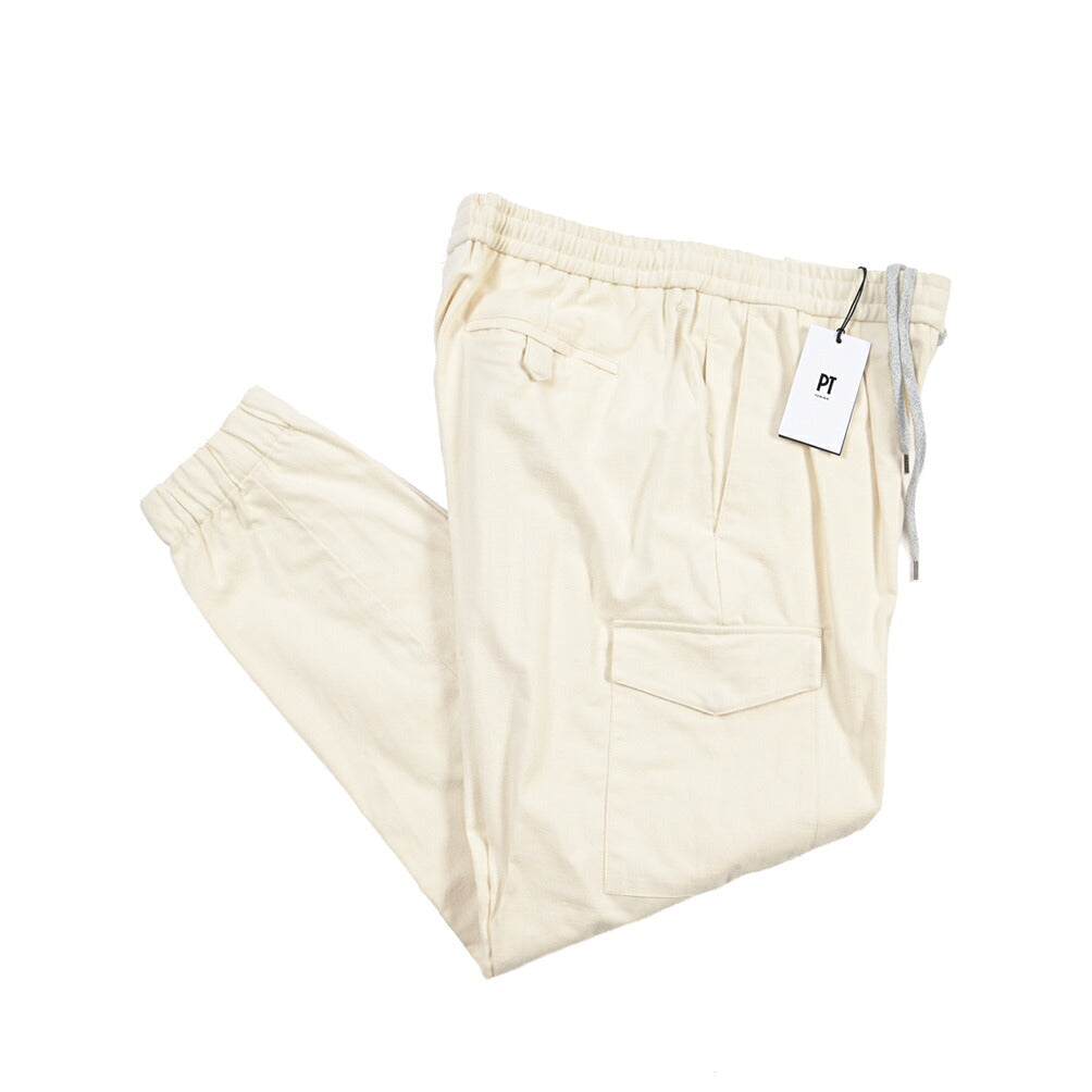 PT TORINO “SOFT FIT” ストレッチコットン ドローコード付ワンタックカーゴパンツ