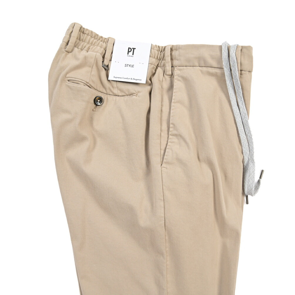 PT TORINO “STYLE SLIM FIT” ストレッチコットン ドローコード付ノータックパンツ