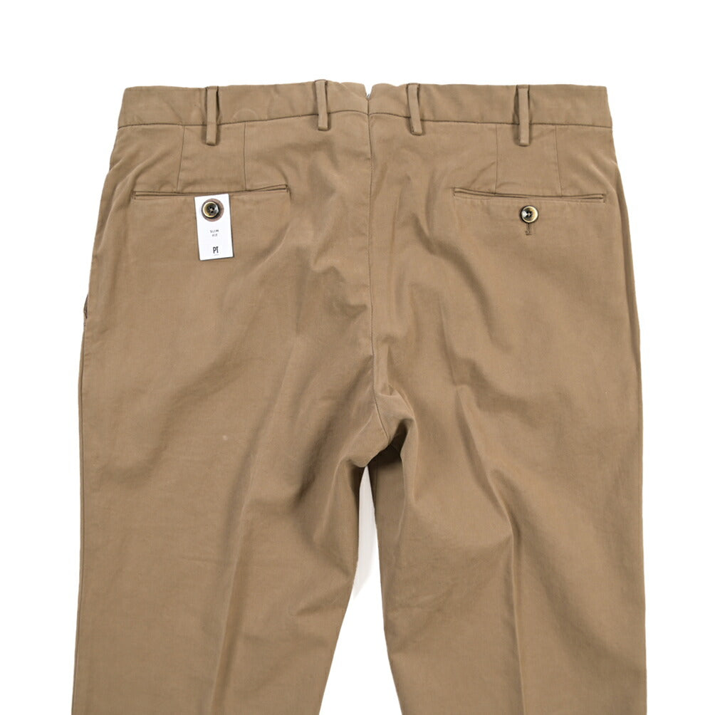 PT TORINO “SLIM FIT” モダール混コットン ノータックパンツ