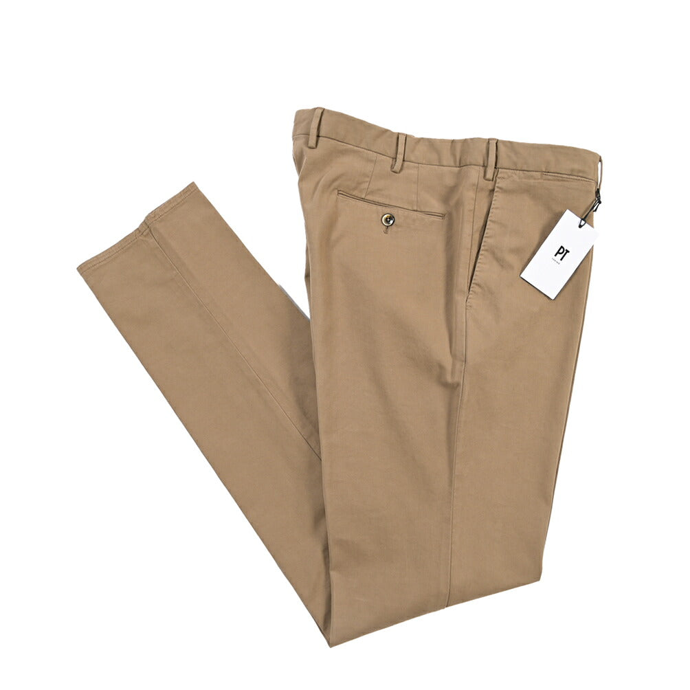 PT TORINO “SLIM FIT” モダール混コットン ノータックパンツ