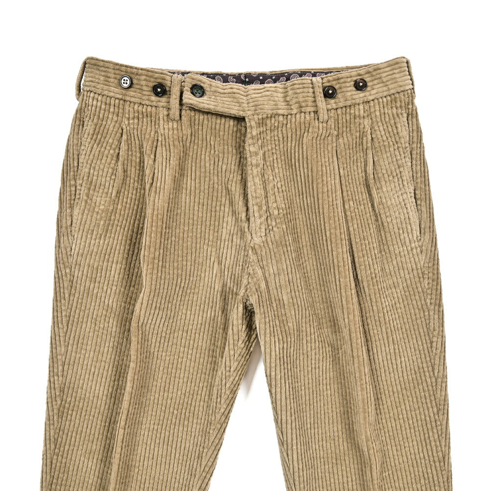 BERWICH “BARBER LONG-GD” コットン100% 太畝コーデュロイツータックパンツ