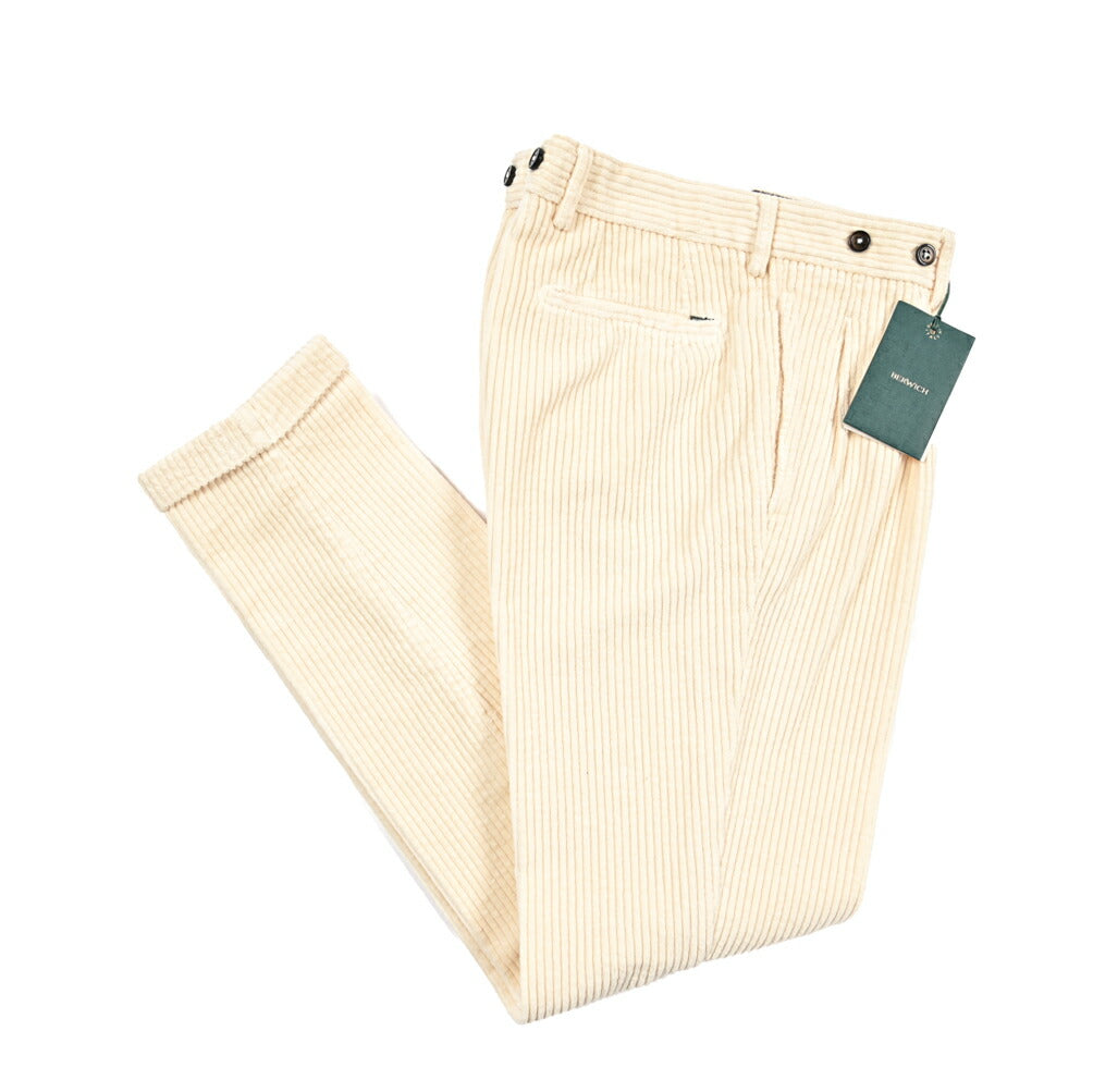 BERWICH “BARBER LONG-GD” コットン100% 太畝コーデュロイツータックパンツ