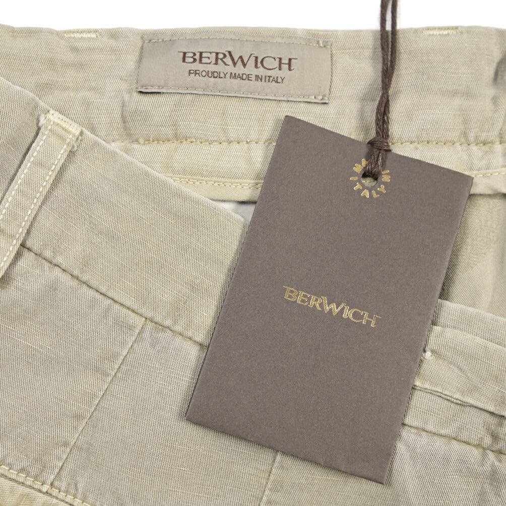 BERWICH “BERMUDA 1P-GD” リヨセル混リネン ワンタックショーツ