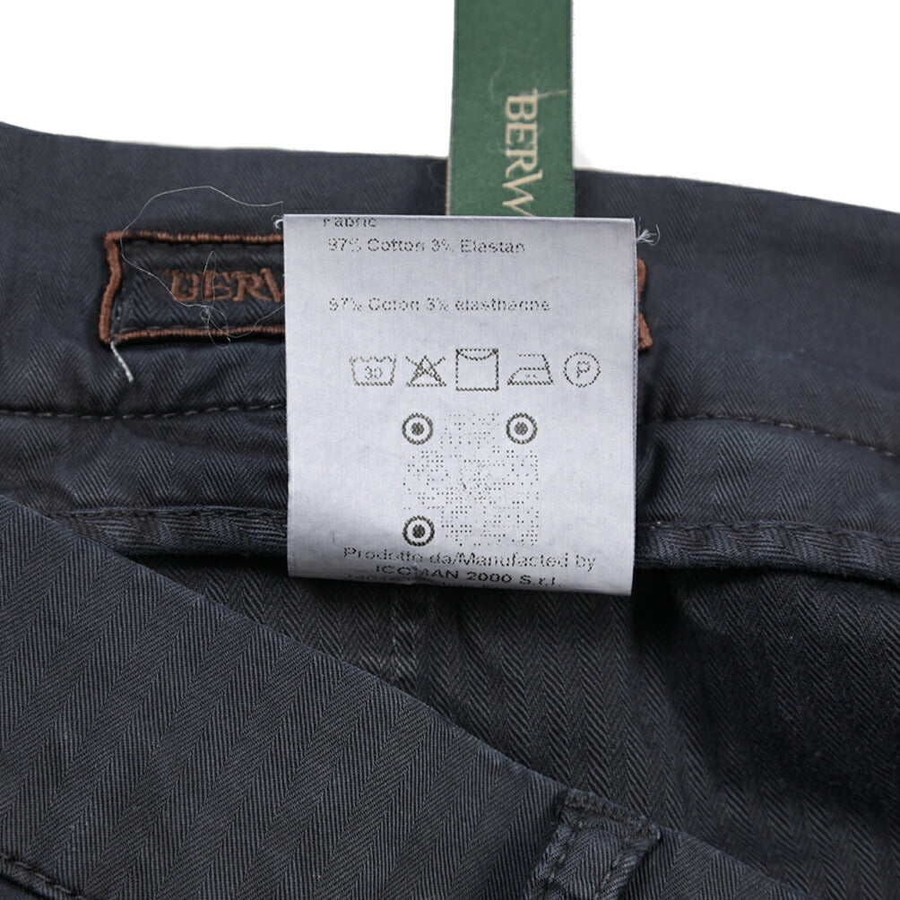 BERWICH “CHIAIA FF-GD” ストレッチコットン ノータックヘリンボーンパンツ