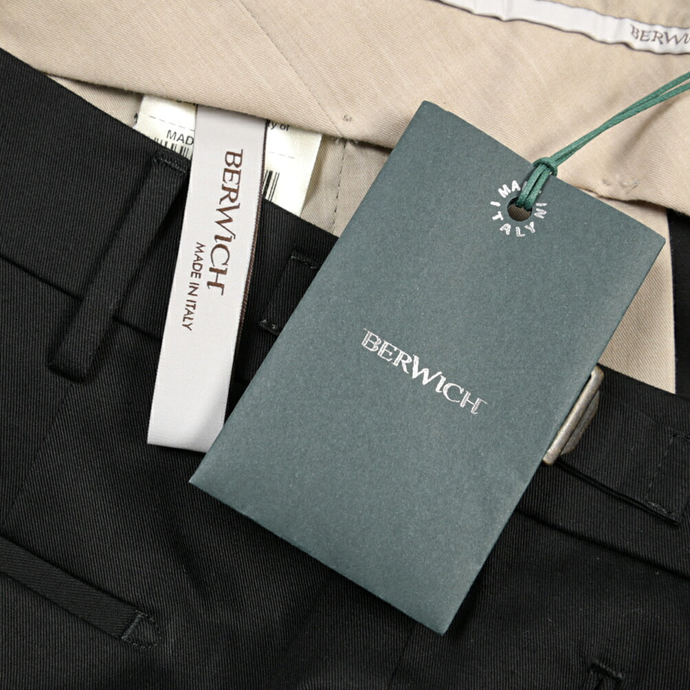 BERWICH “RETRO LONG” ストレッチコットン ワンタックパンツ