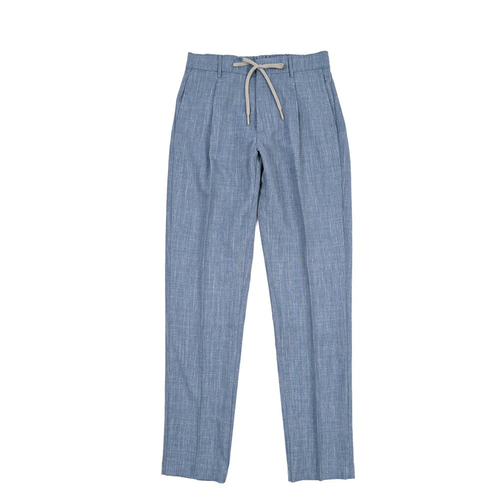 SUMMER SALE｜BERWICH “SPIAGGIA 1P” リネン混ウール ドローコード付きワンタックスラックス / Loro Piana製生地 (SUMMERTIME)