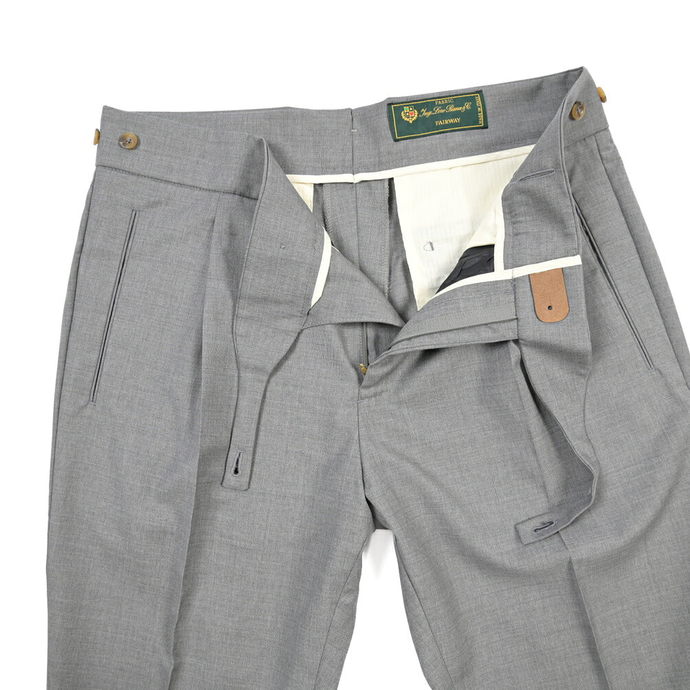 SUMMER SALE｜BERWICH “RETRO GURKHA” ヴァージンウール100% ワンタックベルトレススラックス / Loro Piana製生地 (FAIRWAY)