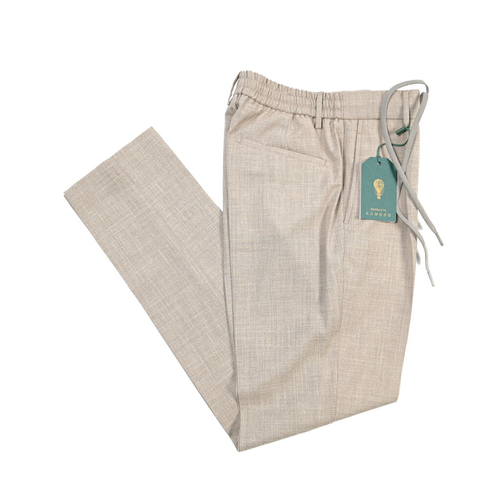 SUMMER SALE｜BERWICH “SPIAGGIA 1P” リネン混ウール ドローコード付きワンタックスラックス / Loro Piana製生地 (SUMMERTIME)
