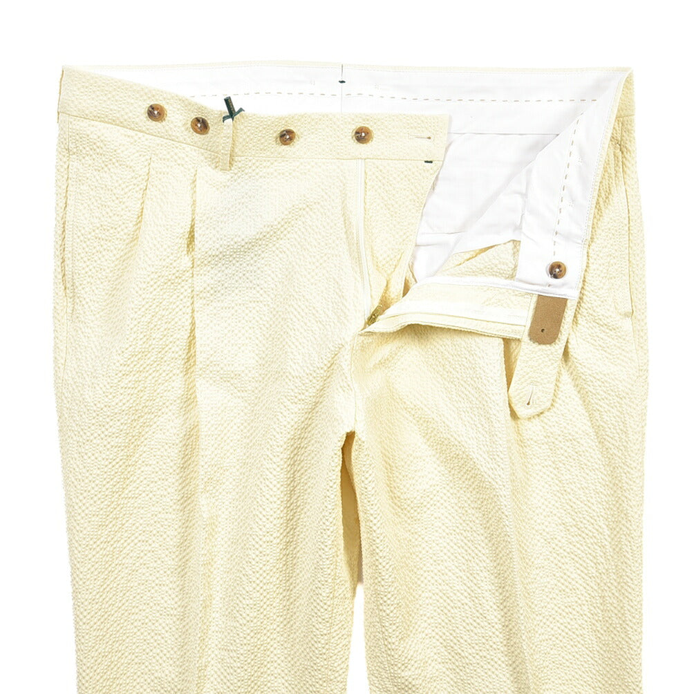 BERWICH “BARBER LONG” ストレッチコットン シアサッカー ツータックパンツ