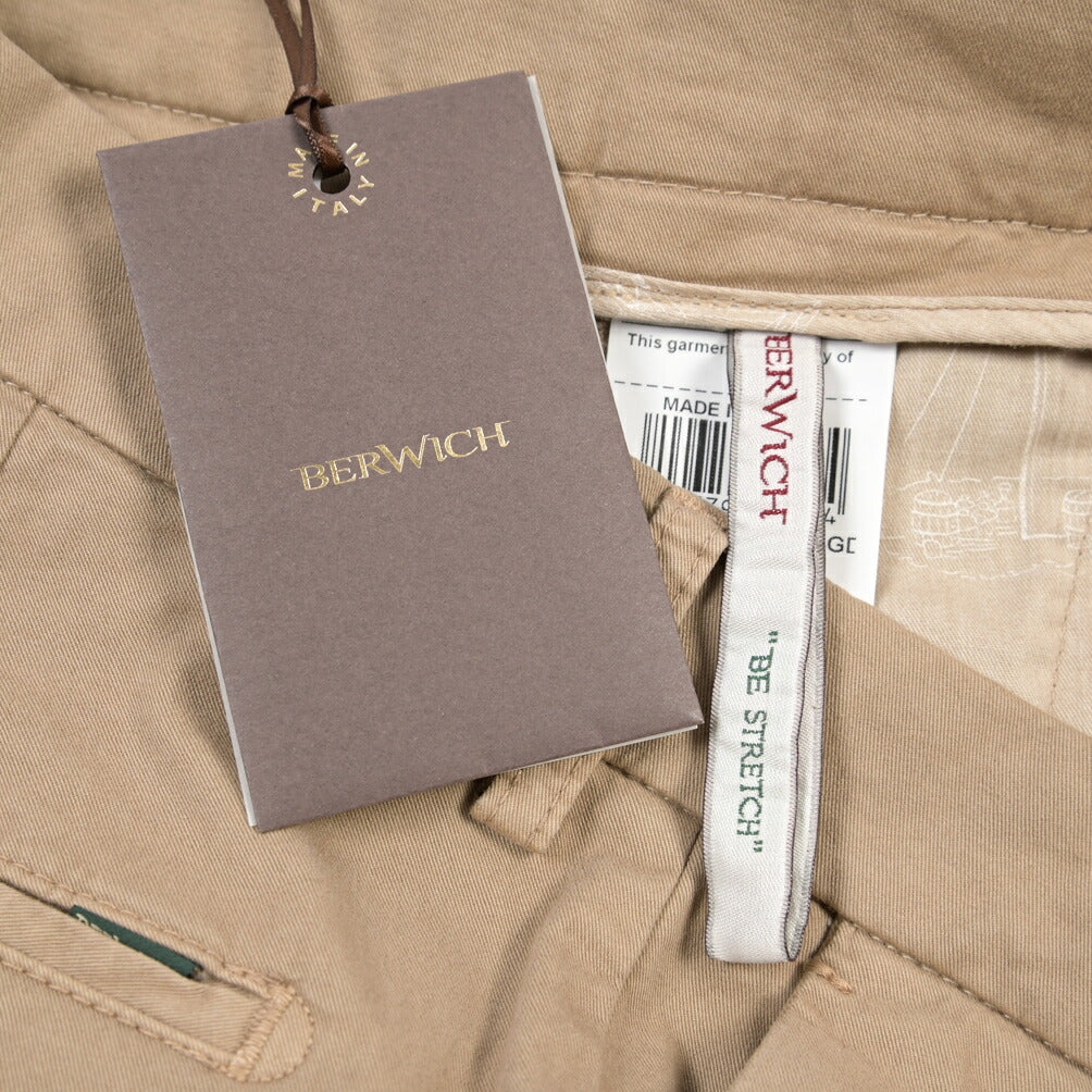 BERWICH “DAB FF CROP-GD” ストレッチコットン ノータックチノパンツ
