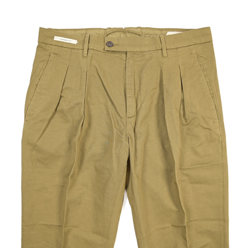YCHAI “ROBUSTO” リネン混コットン ツータックストレッチパンツ / TAPERED FIT