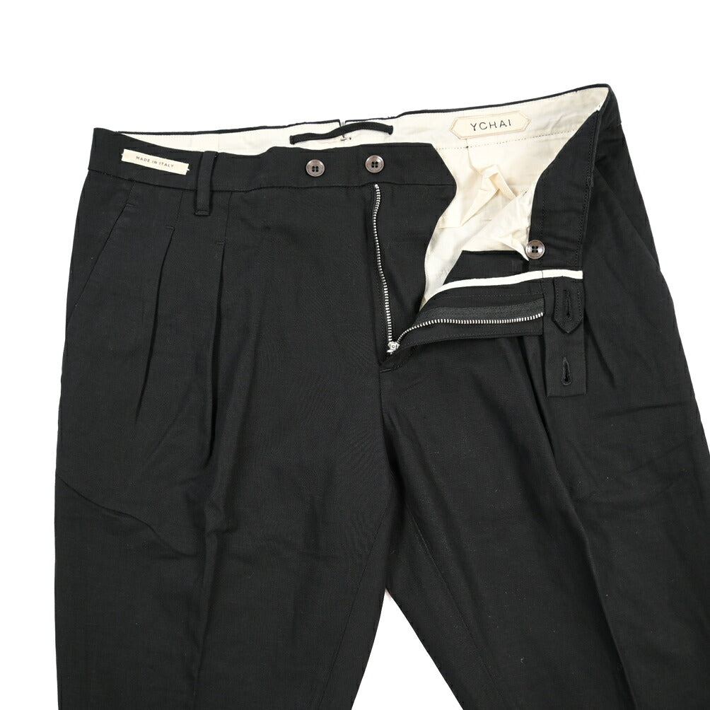 YCHAI “ROBUSTO” リネン混コットン ツータックパンツ / TAPERED FIT