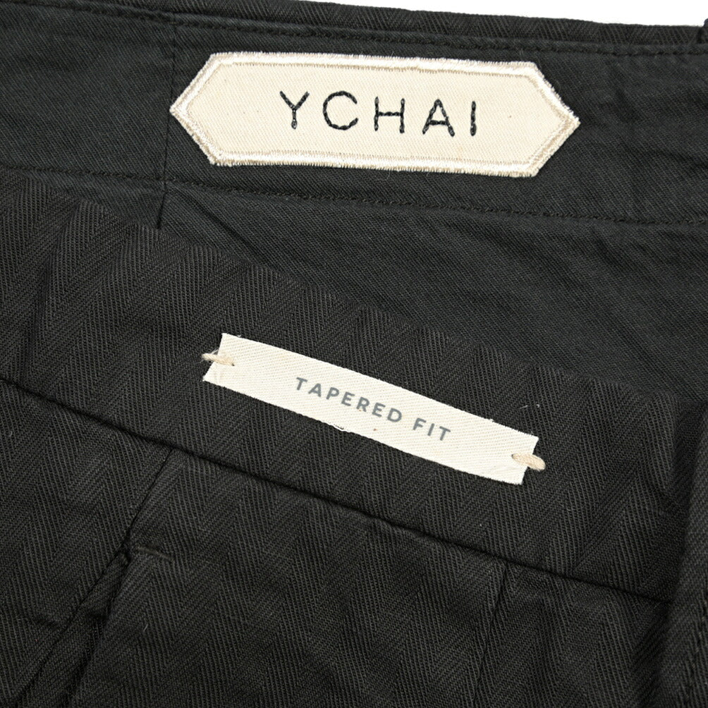 YCHAI “ROBUSTO” リネン混コットン ツータックヘリンボーンパンツ / TAPERED FIT