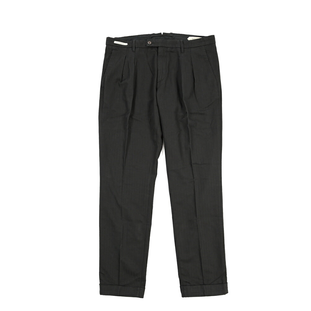 YCHAI “ROBUSTO” リネン混コットン ツータックヘリンボーンパンツ / TAPERED FIT