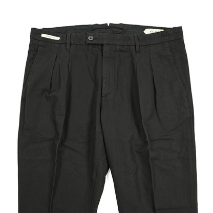 YCHAI “ROBUSTO” リネン混コットン ツータックヘリンボーンパンツ / TAPERED FIT