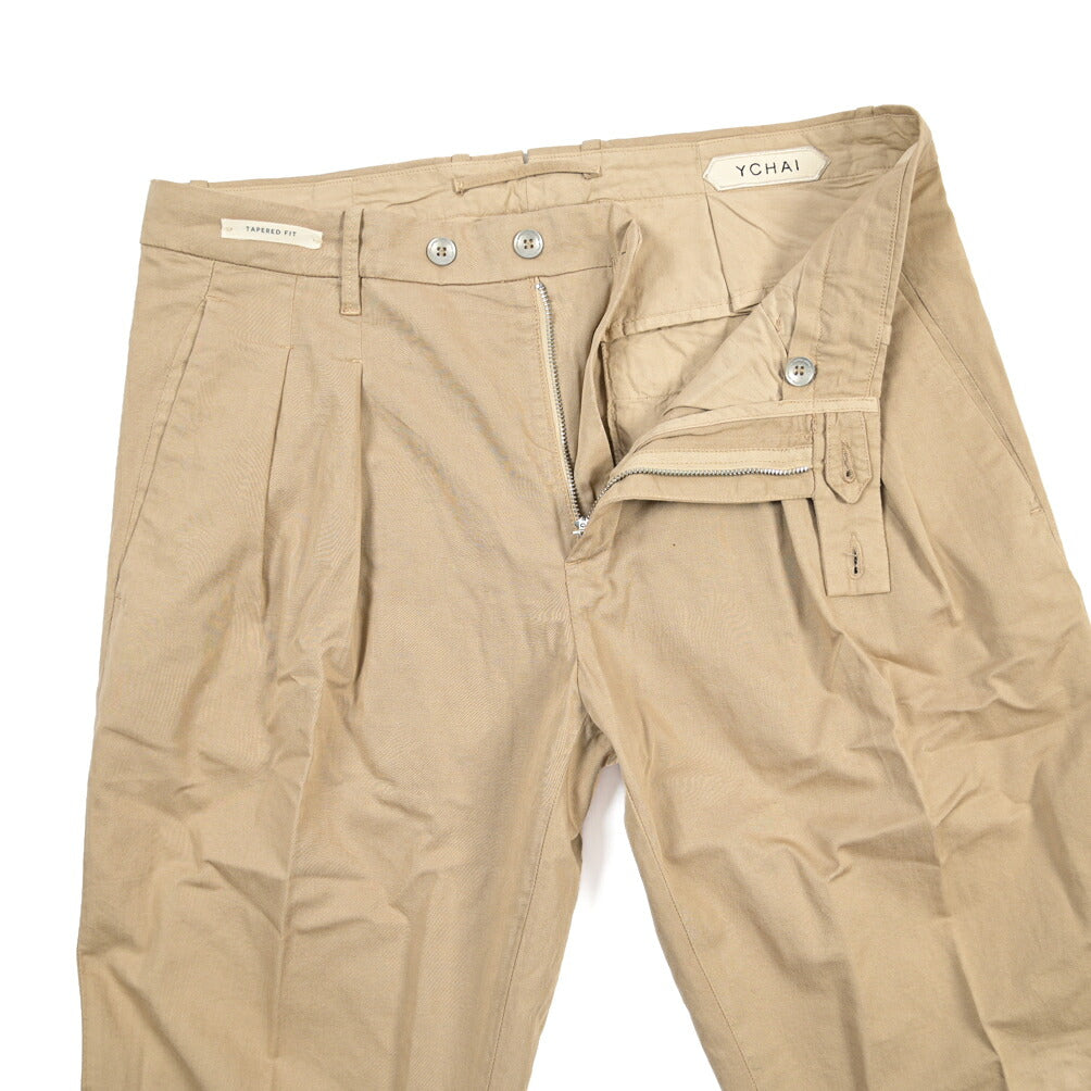 YCHAI “ROBUSTO” リネン混コットン ツータックストレッチパンツ / TAPERED FIT