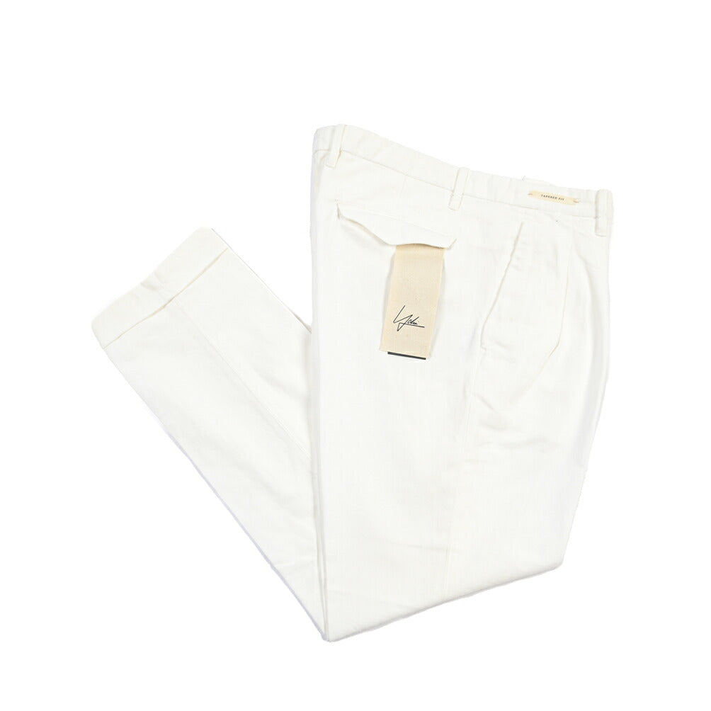 SUMMER SALE｜YCHAI “ROBUSTO” リネン混コットン ツータックヘリンボーンパンツ / TAPERED FIT