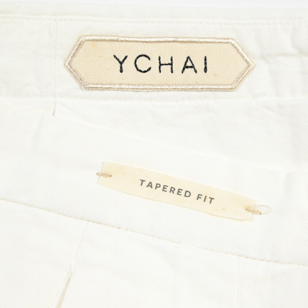 SUMMER SALE｜YCHAI “ROBUSTO” リネン混コットン ツータックヘリンボーンパンツ / TAPERED FIT