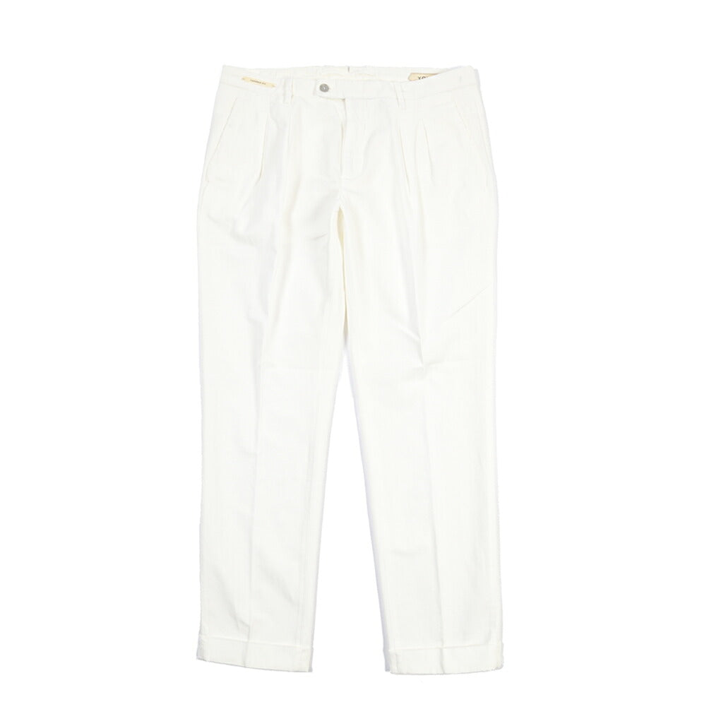 SUMMER SALE｜YCHAI “ROBUSTO” リネン混コットン ツータックヘリンボーンパンツ / TAPERED FIT