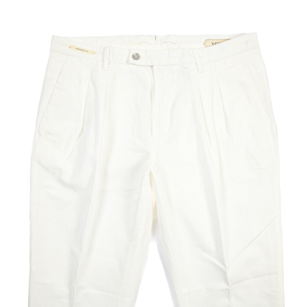 SUMMER SALE｜YCHAI “ROBUSTO” リネン混コットン ツータックヘリンボーンパンツ / TAPERED FIT