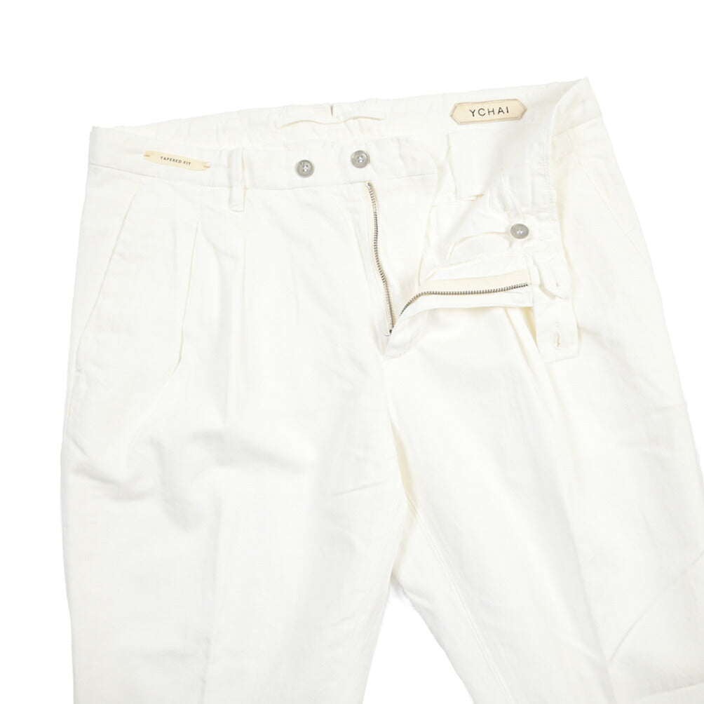 SUMMER SALE｜YCHAI “ROBUSTO” リネン混コットン ツータックヘリンボーンパンツ / TAPERED FIT