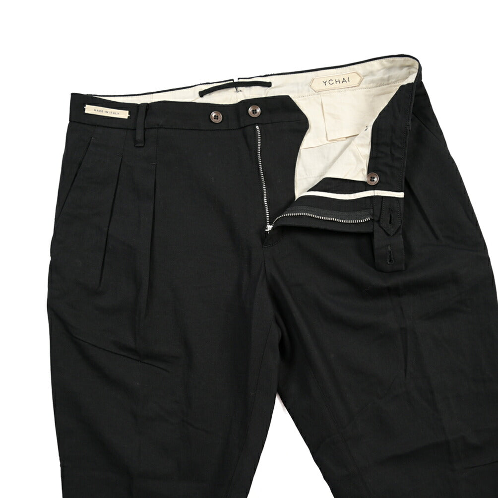 YCHAI “ROBUSTO” リネン混コットン ツータックスラックス / TAPERED FIT