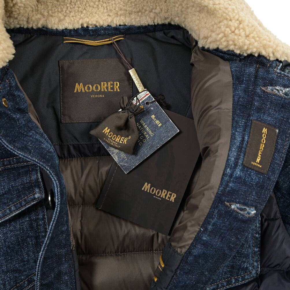 MOORER “MONDOR-FUR-104S” 異素材コンビ デニムダウンジャケット 取り外し可能ファー / JAPANESE FABRIC