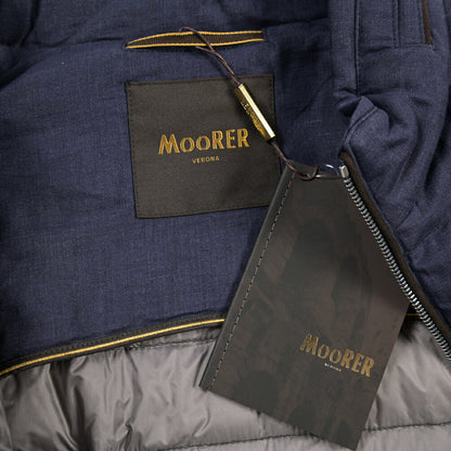 MOORER “ALEC-LSN” リネン100% スタンドカラーダウンブルゾン