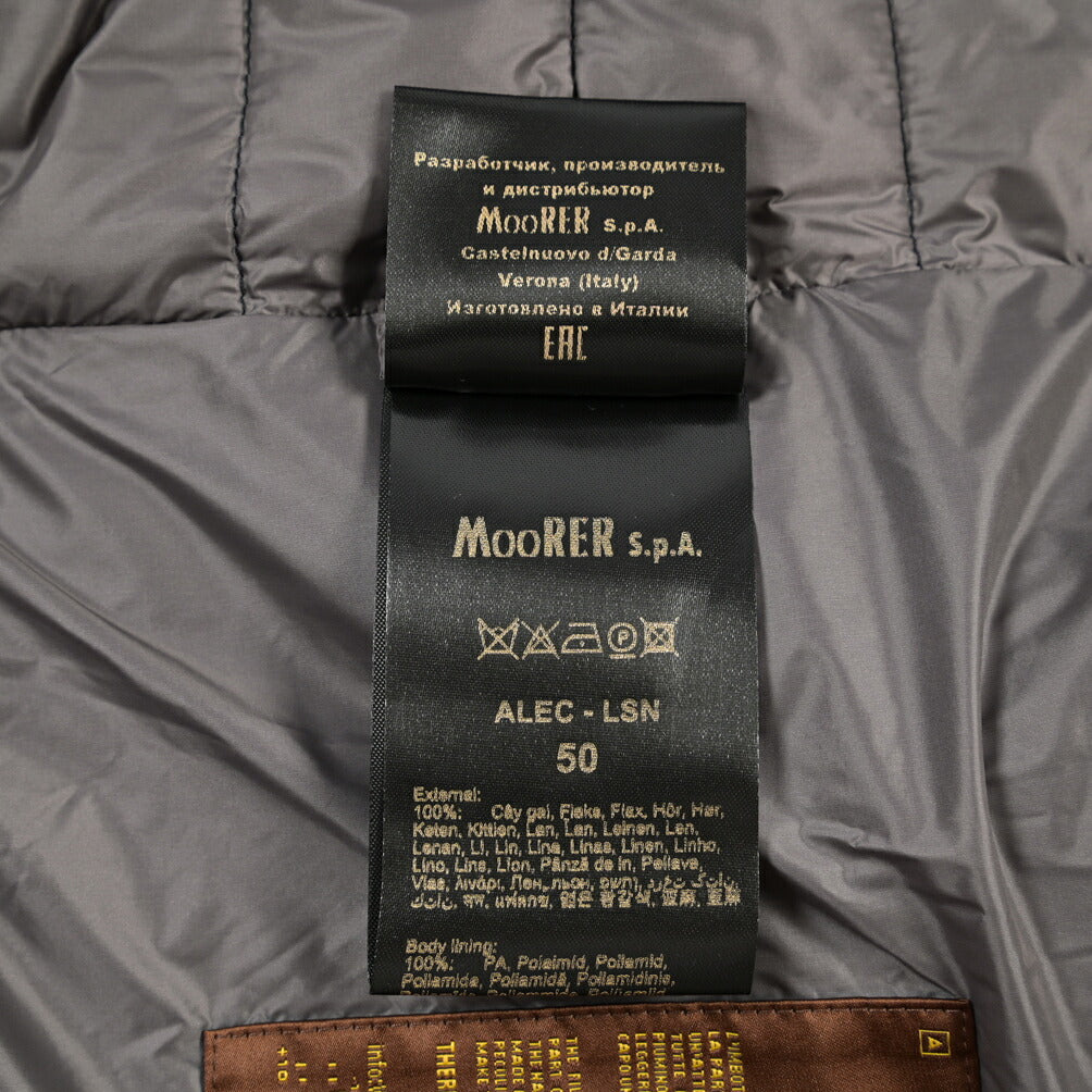 MOORER “ALEC-LSN” リネン100% スタンドカラーダウンブルゾン