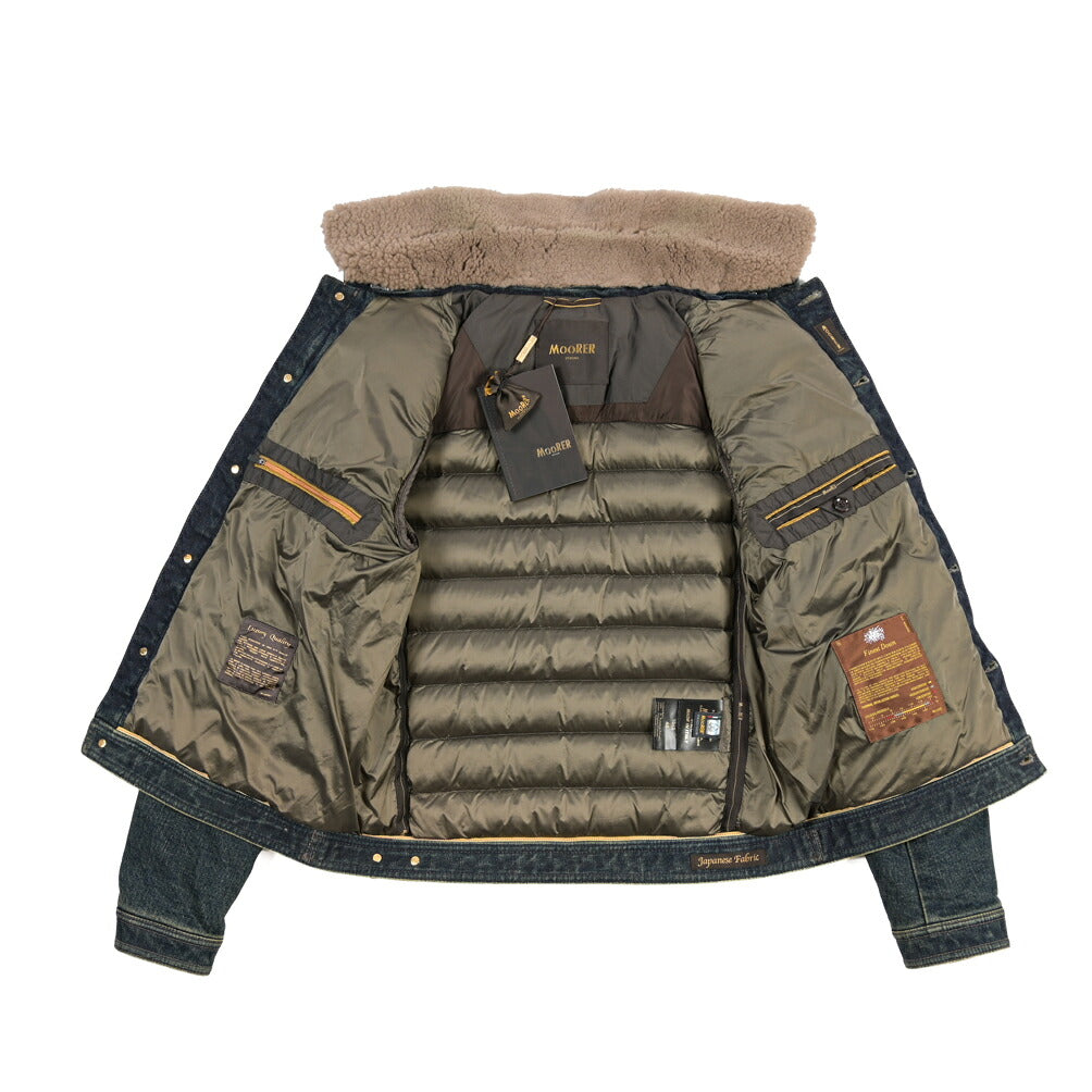 MOORER “MONDOR-FUR-104S” 取り外し可能ムートンファー付き 異素材コンビ デニムダウンジャケット  / JAPANESE FABRIC