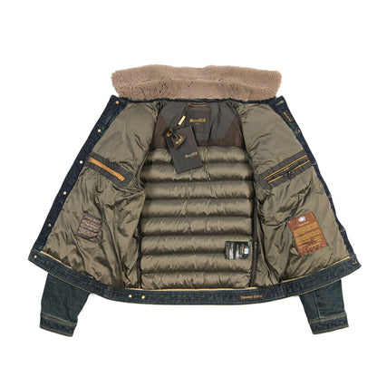 MOORER “MONDOR-FUR-104S” 取り外し可能ムートンファー付き 異素材コンビ デニムダウンジャケット  / JAPANESE FABRIC