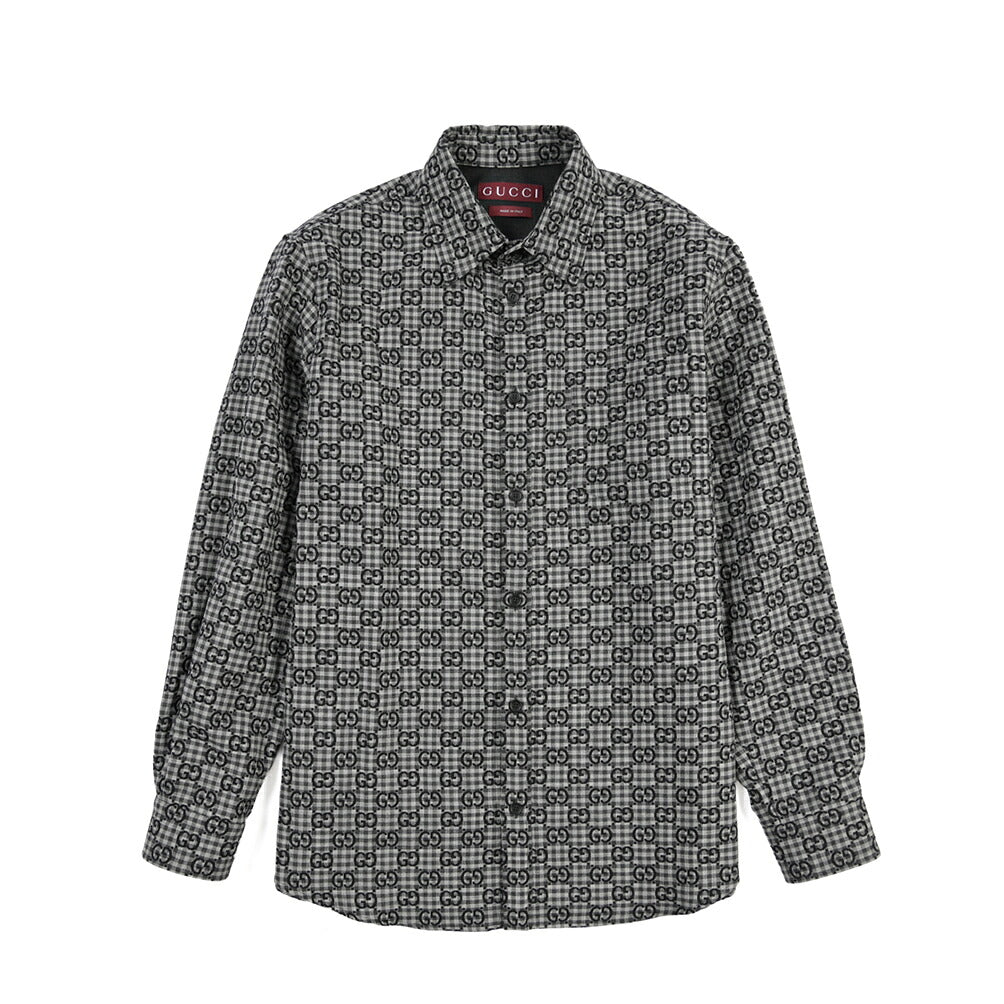 GUCCI コットン混ウール GG柄シャツジャケット