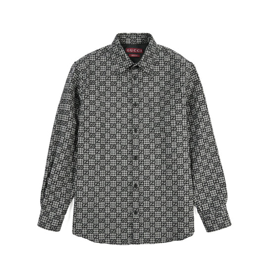 GUCCI コットン混ウール GG柄シャツジャケット