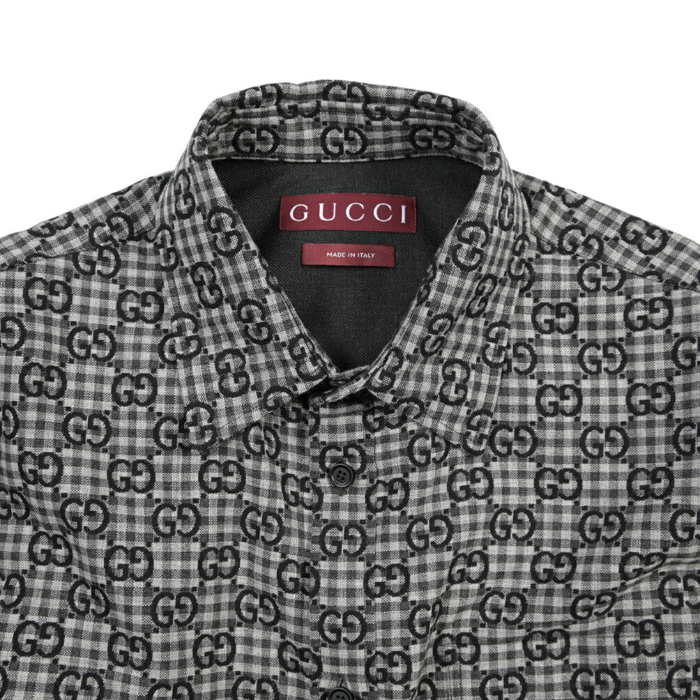 GUCCI コットン混ウール GG柄シャツジャケット