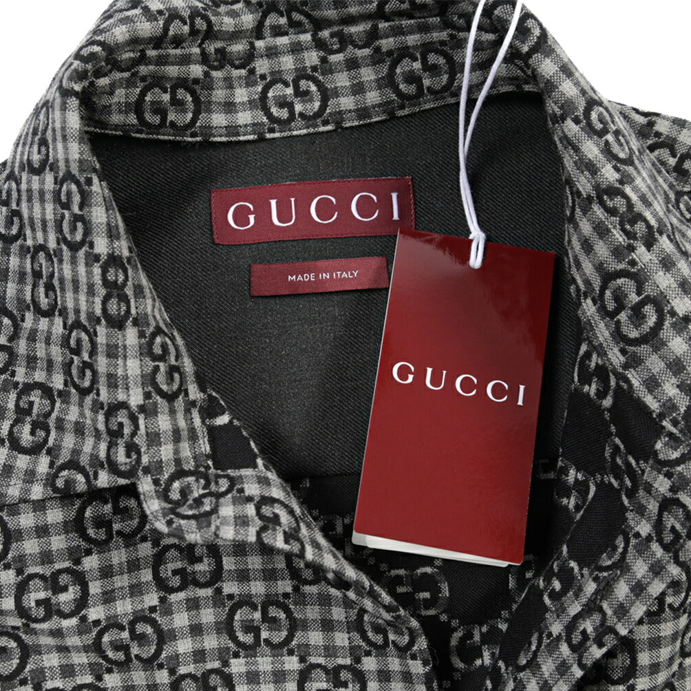 GUCCI コットン混ウール GG柄シャツジャケット