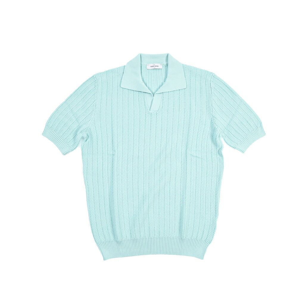 GRAN SASSO コットン100% スキッパーカラー半袖ニットポロシャツ