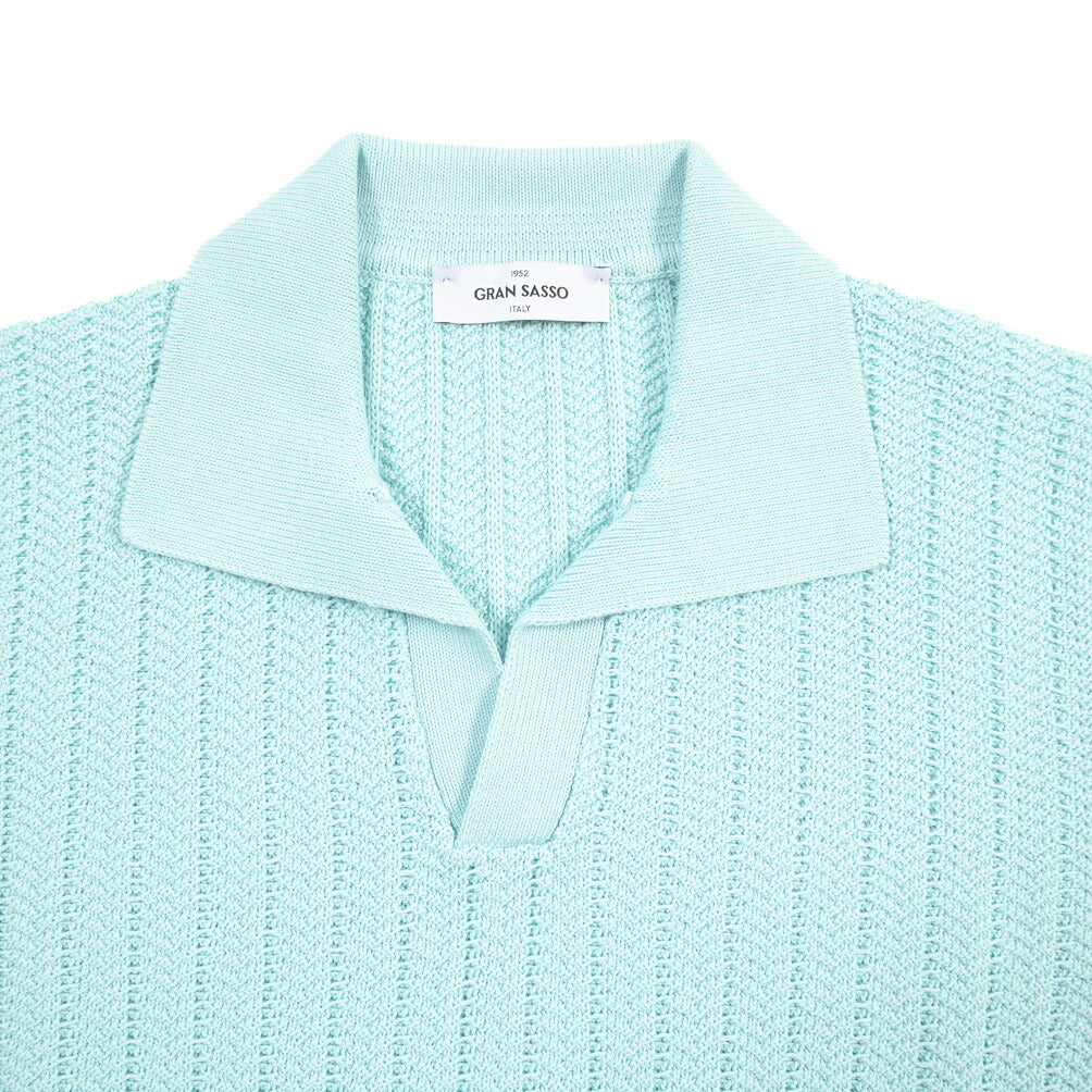 GRAN SASSO コットン100% スキッパーカラー半袖ニットポロシャツ