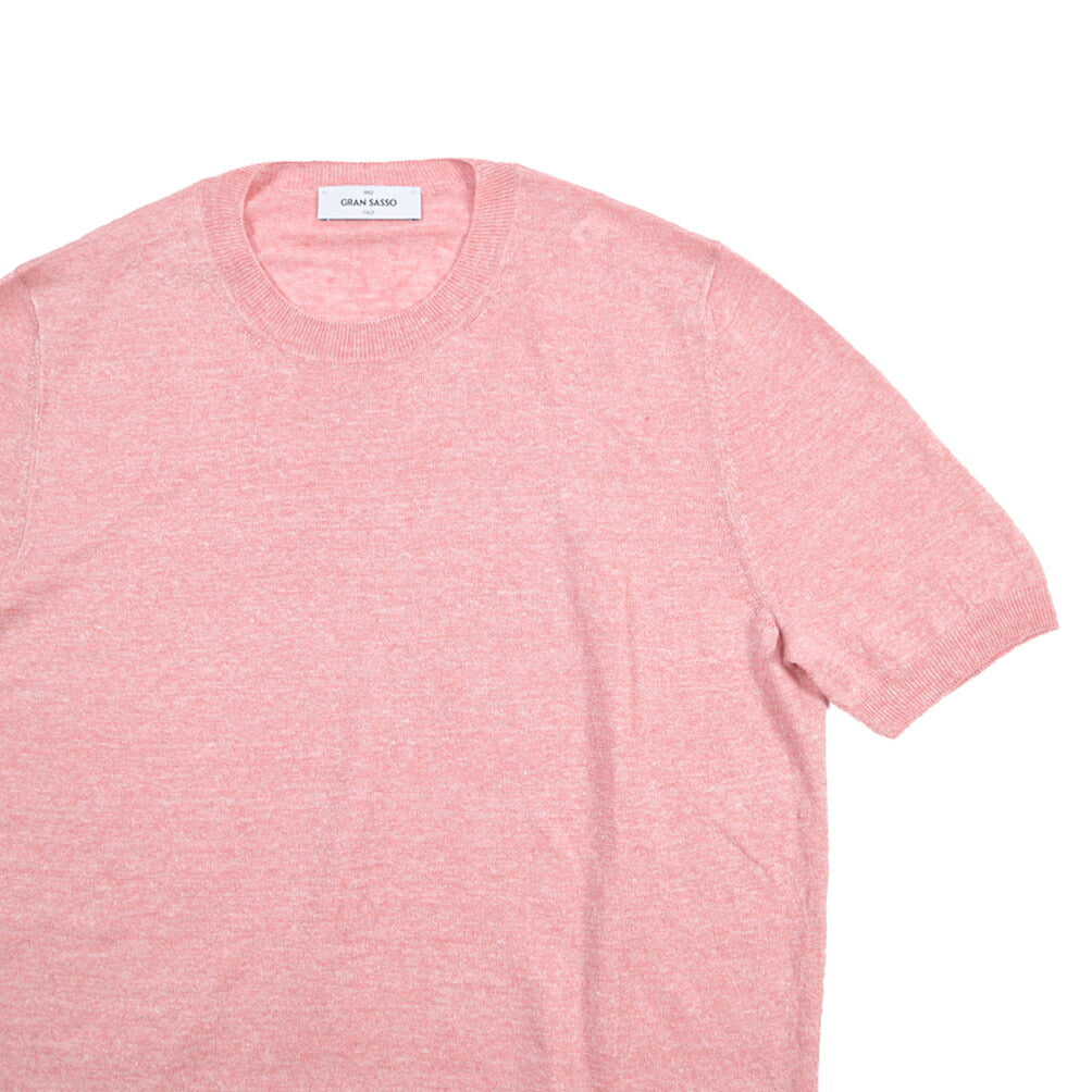 GRAN SASSO リネン100% ハイゲージクルーネック半袖ニットTシャツ