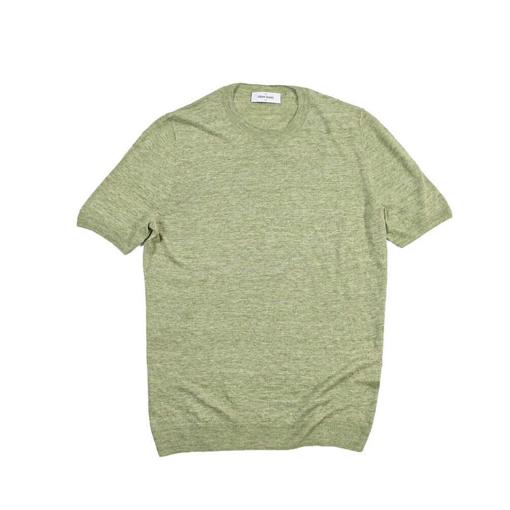 GRAN SASSO リネン100% ハイゲージクルーネック半袖ニットTシャツ