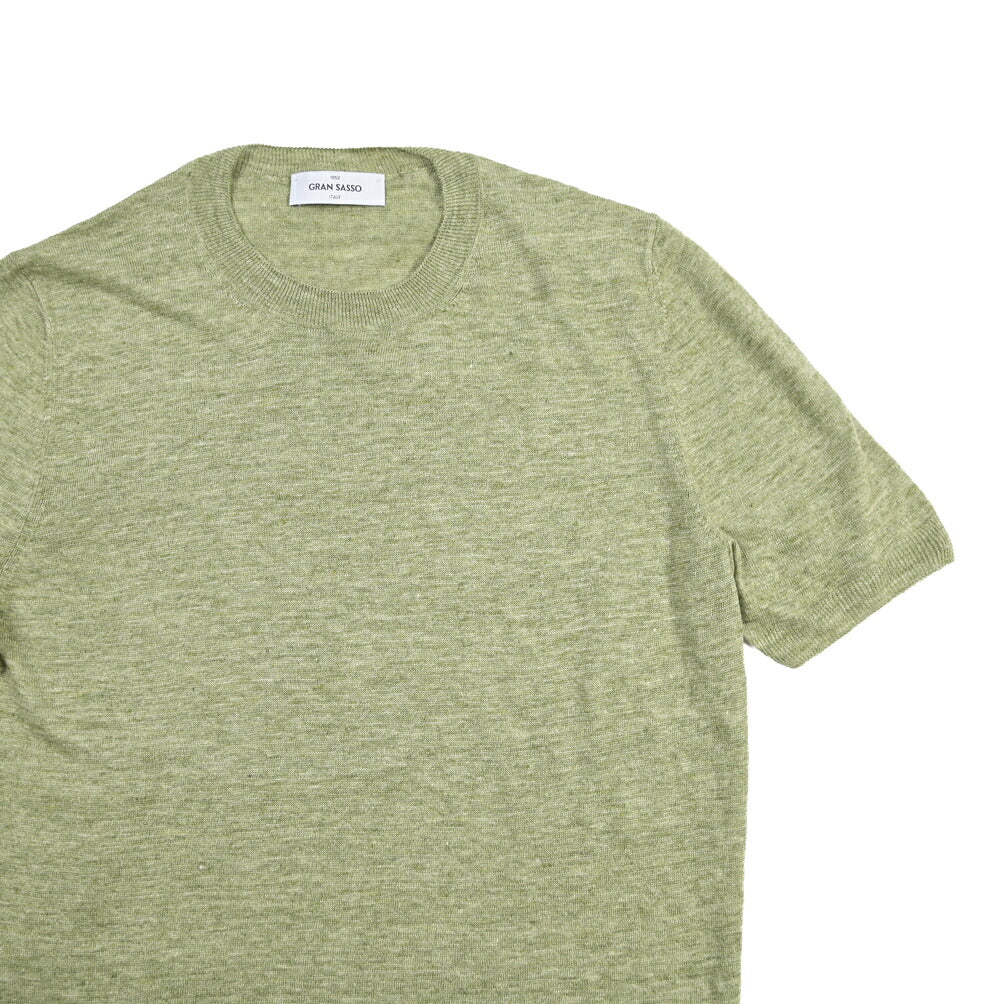 GRAN SASSO リネン100% ハイゲージクルーネック半袖ニットTシャツ