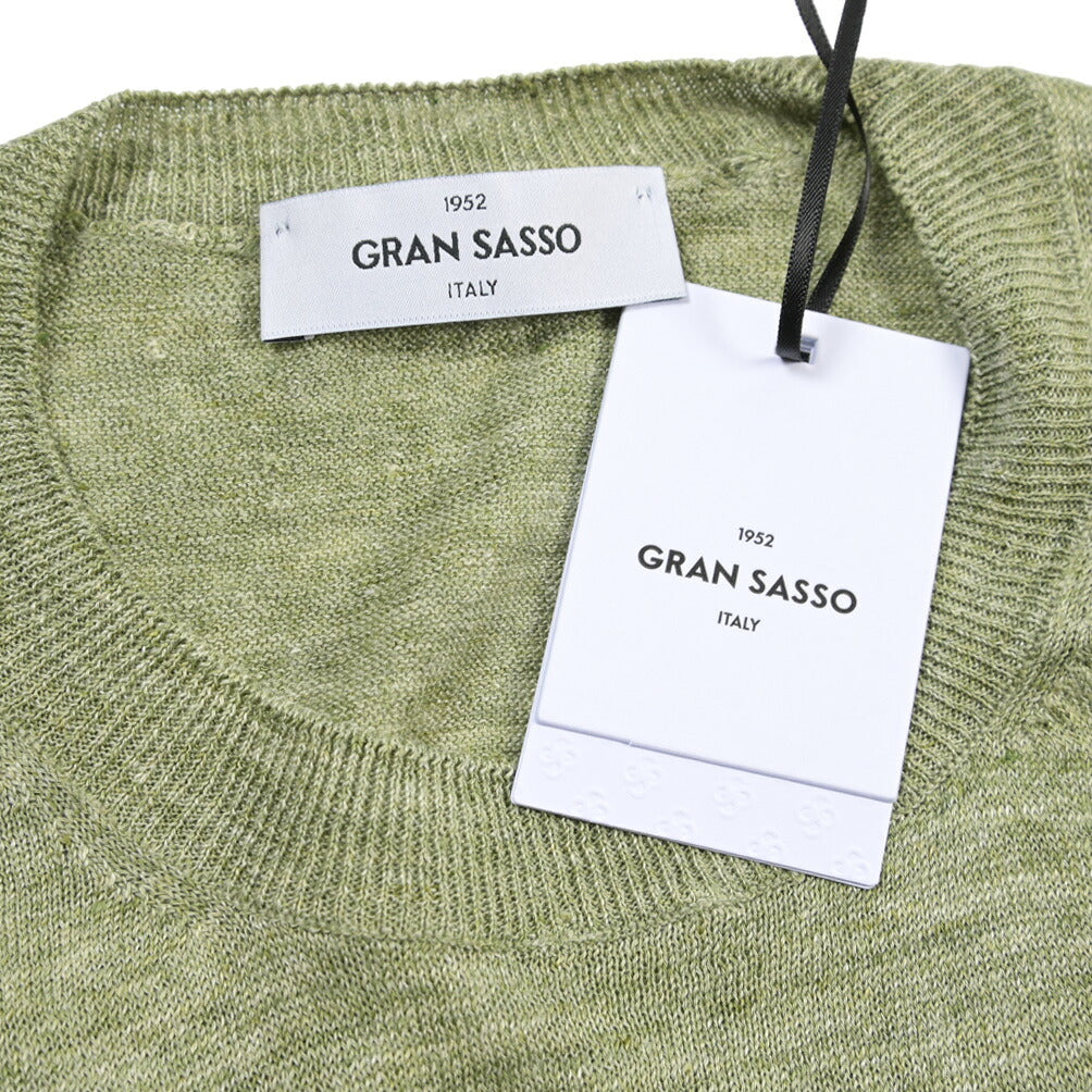 GRAN SASSO リネン100% ハイゲージクルーネック半袖ニットTシャツ