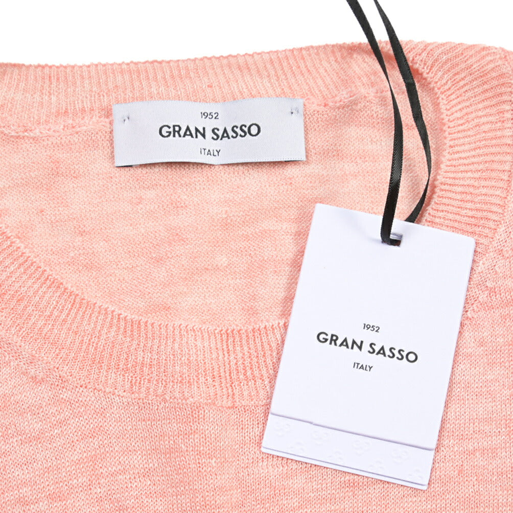 GRAN SASSO リネン100% ハイゲージクルーネック半袖ニットTシャツ