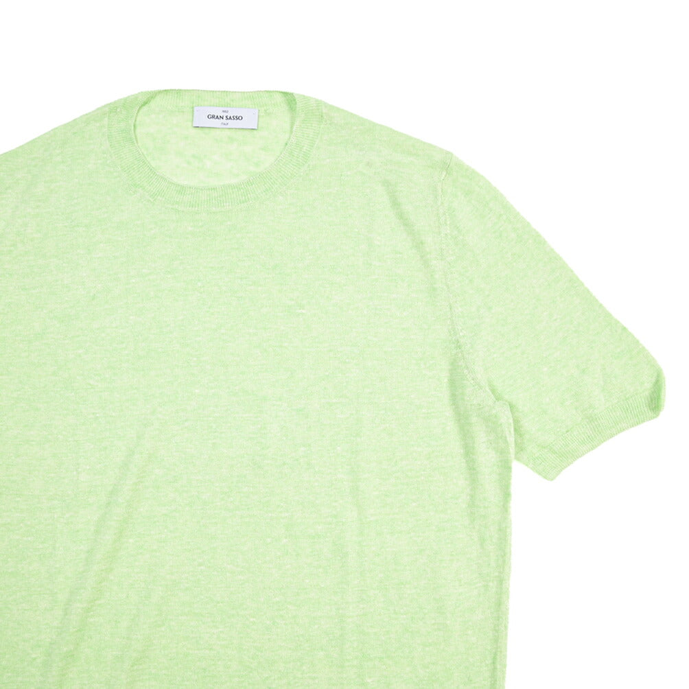 GRAN SASSO リネン100% ハイゲージクルーネック半袖ニットTシャツ