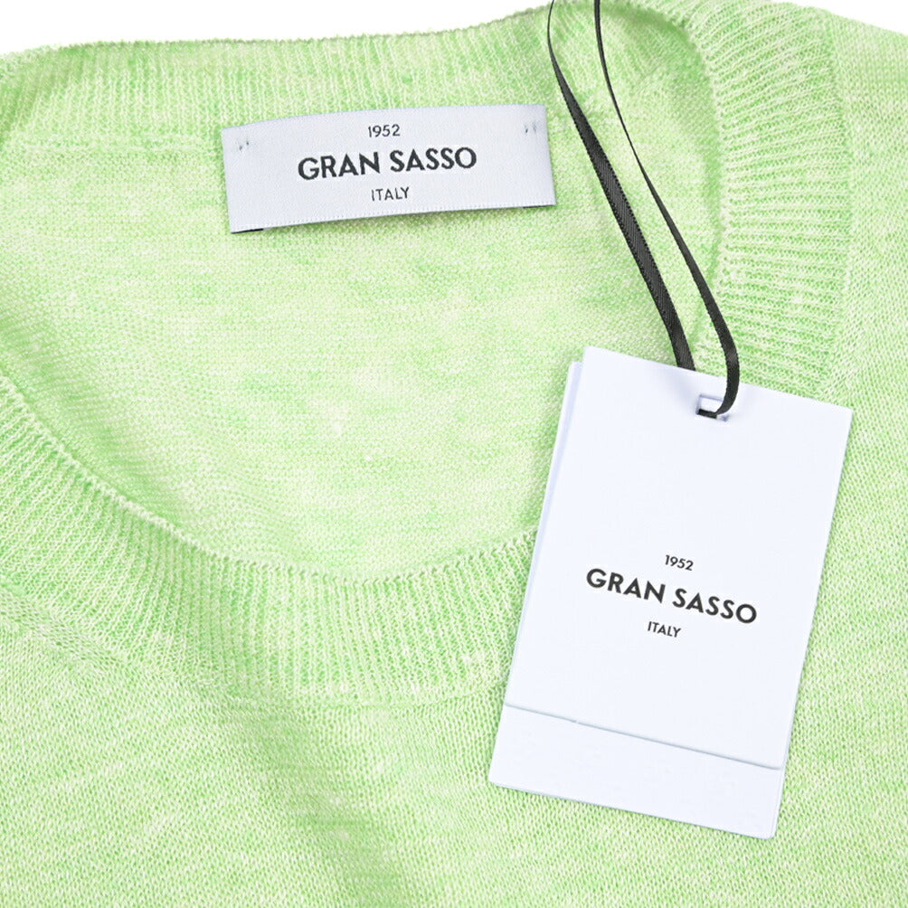 GRAN SASSO リネン100% ハイゲージクルーネック半袖ニットTシャツ